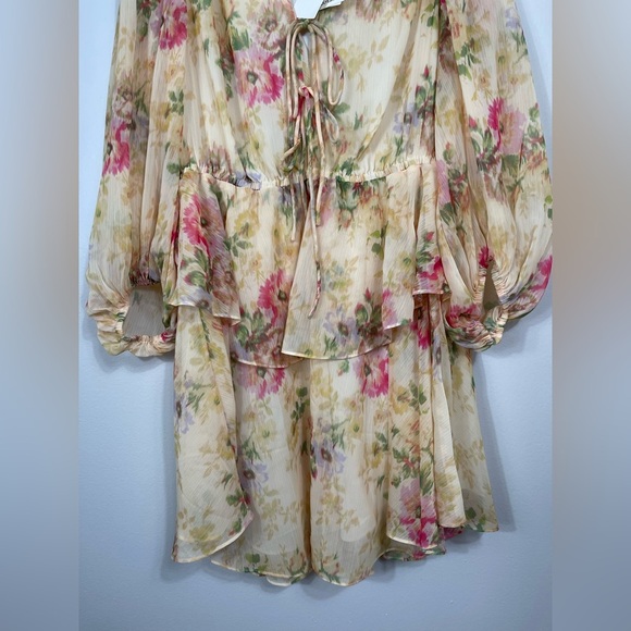 Ted Baker V-Neck GGT Printed Tie-front Mini Floral Chiffon Dress Yellow Accents - Picture 5 of 16